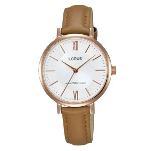 Image of Lorus RG262LX9 Ladies Elegant Camel Brown Leather Strap Watch with Rose Gold Plated Case