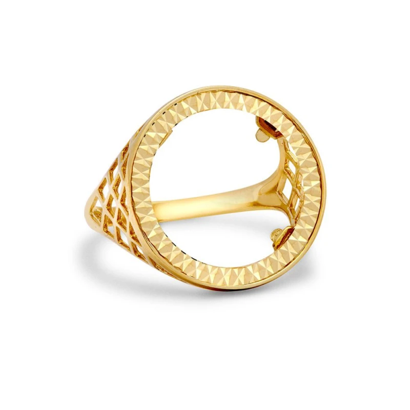 Image of Jewelco London 9ct Gold Basket 10th Ounce Krugerrand Brittania Coin Mount Ring - JRN168-T Gold