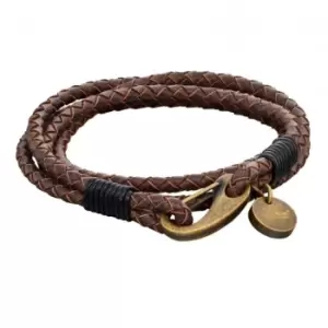 Image of Mens Woven Brown Leather Bronze Clasp Bracelet B5273
