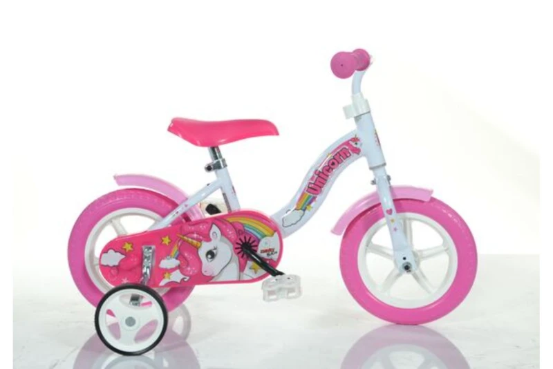 Image of Dino Bikes Unicorn Girls 10" Bicycle With Stabilisers - White/Pink White