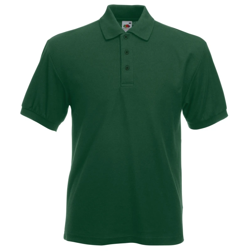 Image of Fruit Of The Loom Fruit of the Loom Men 65 35 Heavyweight Pique Short Sleeve Polo Shirt in Bottle Green Size: Small Bottle Green S Male 505574764634