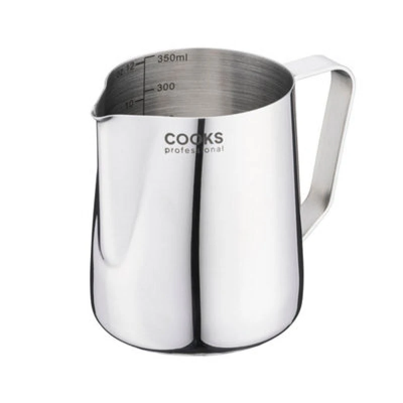 Image of Cooks Professional Stainless Steel Milk Steaming Jug With Pouring Spout & Internal Measurement Guides - 350Ml Frother Pitcher Cup
