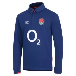 Image of Umbro England Away Classic Rugby Long Sleeve Polo Shirt Junior Boys - Blue