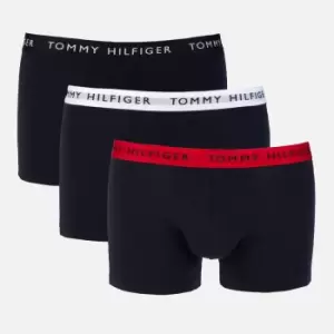 Image of Tommy Hilfiger Mens 3 Pack Contrast Waistband Trunks - Desert Sky/White/Primary Red - M