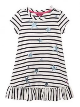 Image of Joules Girls Allie Luxe Stripe Peplum Dress - White/Navy