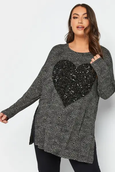 Image of Yours Sequin Animal Print Top Grey