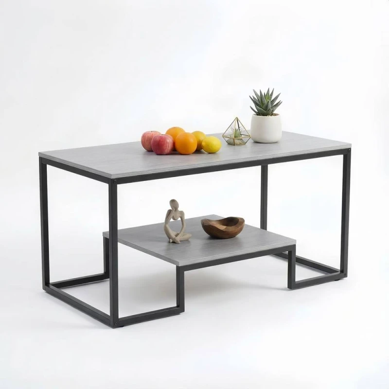 Image of Alivio Modern Coffee Table with Metal Frame & Storage Shelves in Grey Grey Unisex