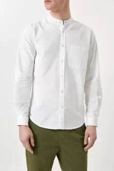 Image of White Grandad Collar Long Sleeve Oxford Shirt