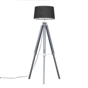 Image of Clipper Grey Tripod Floor Lamp with Black Doretta Shade