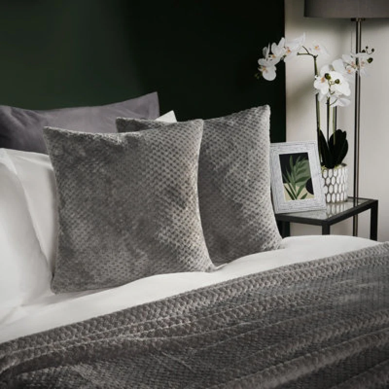 Image of OHS OHS 2 Pack of Waffle Fleece Square Cushion Covers in Charcoal Size: 45cm x 45cm Charcoal 45cm x 45cm Unisex 5027434156306