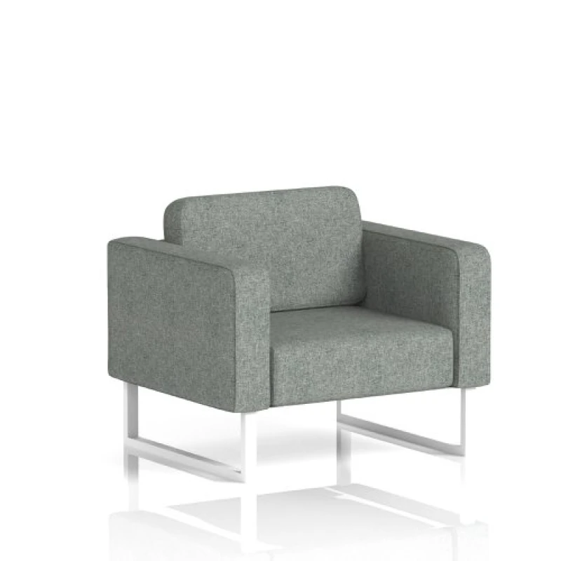 Image of Brixworth Office Armchair with White Legs in Rivet Fabric - Prime