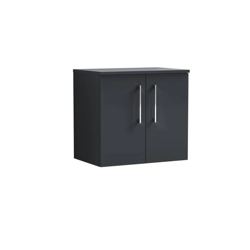 Image of Balterley Level 600mm Wall Hung 2 Door Vanity Unit with Worktop - Dark Grey Grey Unisex