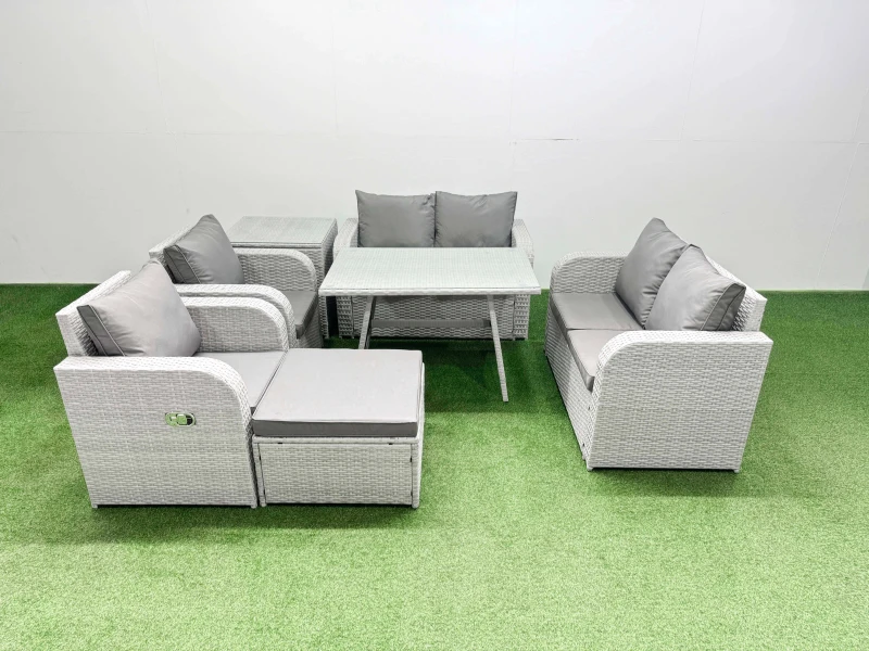 Image of Fimous 7 Seater Rattan Garden Furniture Set Outdoor Love Sofa Sets in Light Grey Light Grey Unisex