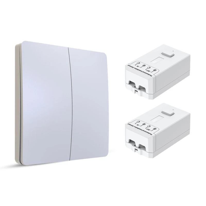 Image of ENER-J 2 Gang Wireless Kinetic Switch (white body) + 2 x 500W RF Receiver Light Beige