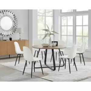 Image of Furniture Box Santorini Brown Round Dining Table and 6 White Corona Black Leg Chairs