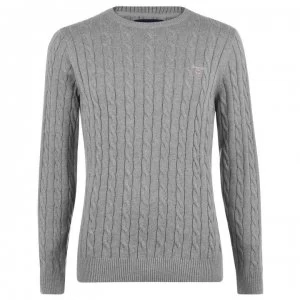 Image of Gant Cotton Cable Knit Crew Jumper - Grey 092