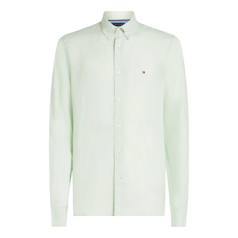 Image of Tommy Hilfiger Mens Pigment Dyed Long-Sleeve Plain Shirt Opal Green male S