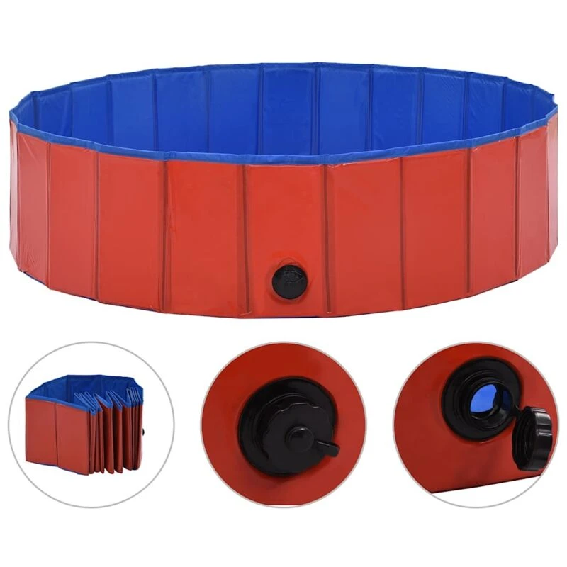 Image of vidaXL Foldable Dog Swimming Pool Red 120x30cm PVC Anti Slip Pet Water Centre