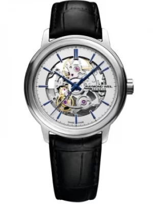 Image of Raymond Weil Mens Maestro Skeleton Leather Strap Watch 2215-STC-65001
