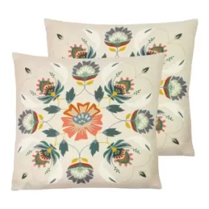 Image of Furn. Folk Floral Twin Pack Polyester Filled Cushions Multi 43 x 43cm