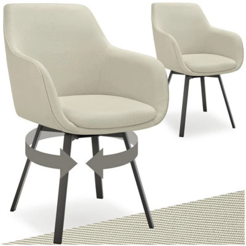 Image of Tectake Set Of 2 Dining Chair Alicon - Swivel Armchair With Padding And Continuous Backrest - Greige