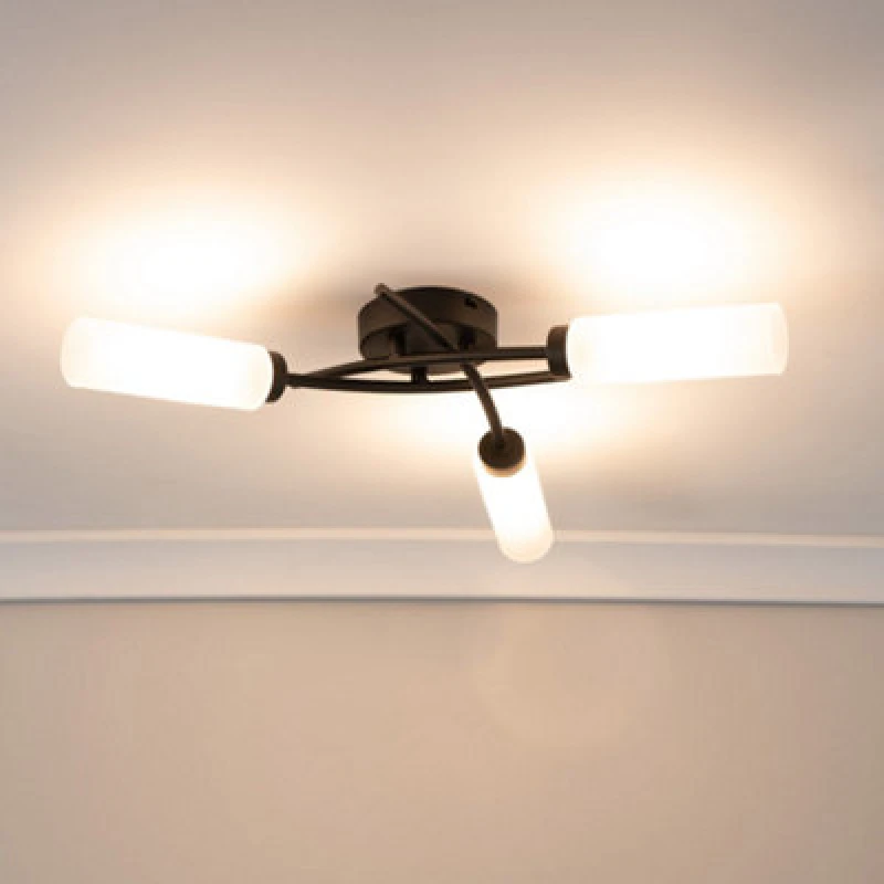 Image of ValueLights Maya 3 Way Curved Cross Over Flush Ceiling Light Black