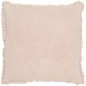 Image of The Linen Yard - Bertie Velvet 100% Cotton Fringed Cushion Cover, Natural, 45 x 45 Cm
