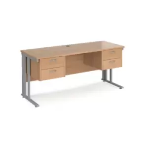 Image of Office Desk Rectangular Desk 1600mm With Double Pedestal Beech Top With Silver Frame 600mm Depth Maestro 25 MCM616P22SB