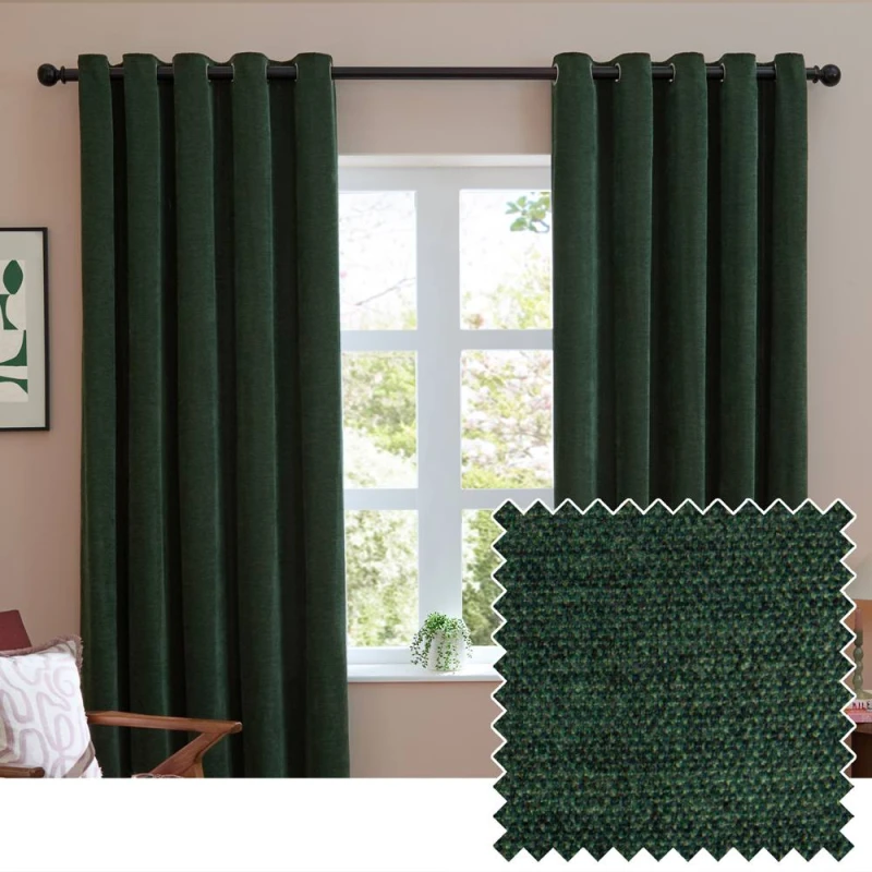 Image of Furn Soft Chenille Blackout Eyelet Curtain Pair in Bottle Green Size: 117cm width x 137cm drop Bottle Green Unisex 117cm width x 137cm drop
