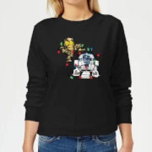 Image of Star Wars Tangled Fairy Lights Droids Womens Christmas Sweatshirt - Black - 5XL