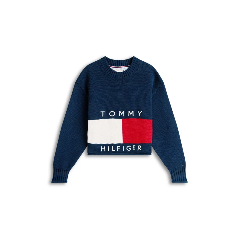 Image of Tommy Hilfiger Kids Heritage Knitted Crew Neck Jumper Night Navy C1G female 12Y
