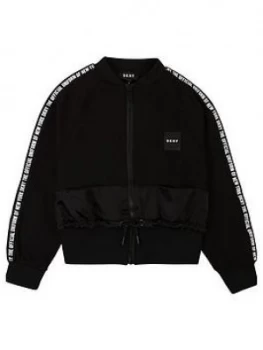 Image of DKNY Girls Tape Logo Zip Through Sweat, Black, Size Age: 8 Years, Women