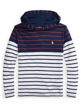 Image of Ralph Lauren Boys Stripe Jersey Hooded T-Shirt - Navy