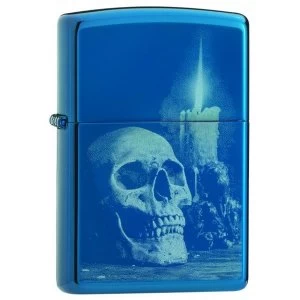 Image of Zippo Unisexs Skull Design High Polish Blue Windproof Lighter