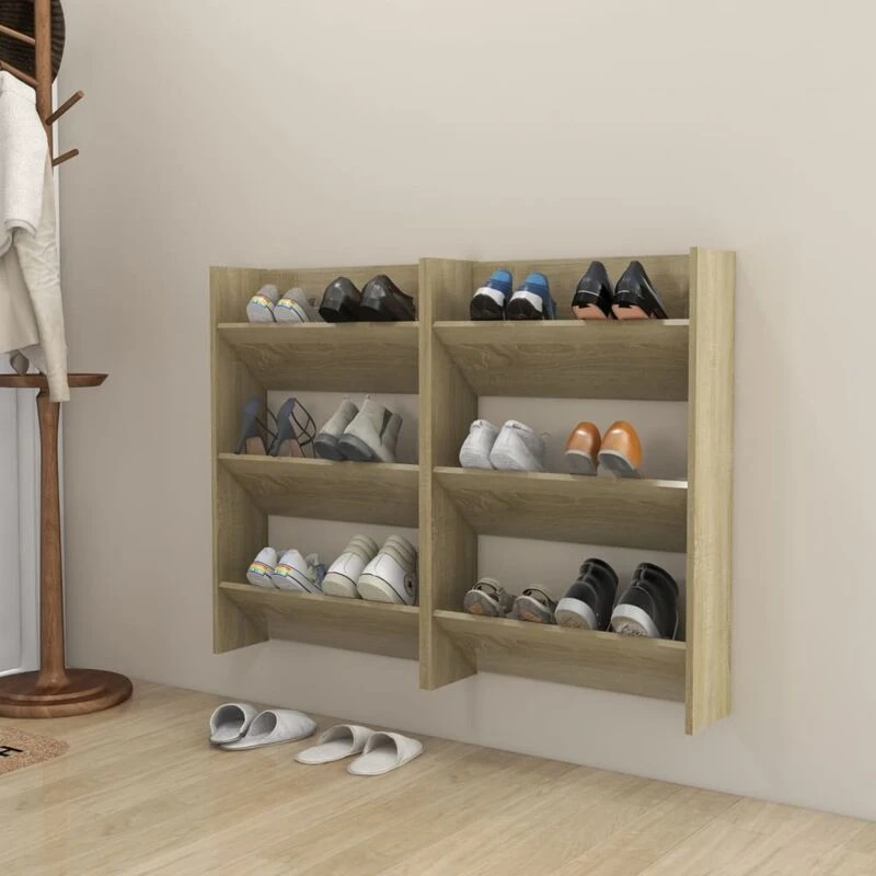Image of VIDAXL Vidaxl - Wall Shoe Cabinets 2 pcs Sonoma Oak 60x18x90cm Engineered Wood 8720286559673