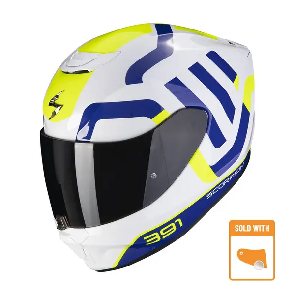 Image of Scorpion Exo-391 Arok White-Blue-Neon Yellow Full Face Helmet Size XS