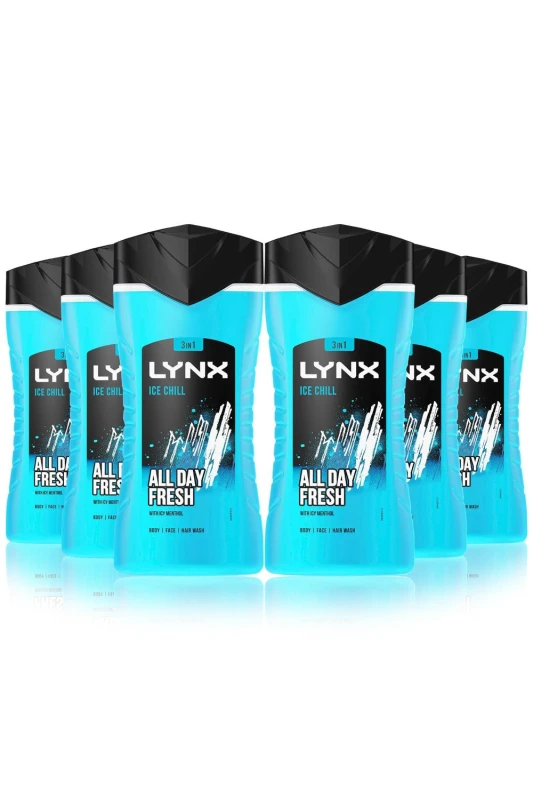 Image of Lynx Ice Chill 12H Fragrance Shower Gel 'Body Wash', 6x225ml Blue male