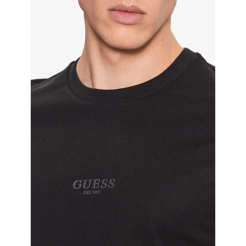 Image of Guess Black Front Logo T-Shirt Black Male 2XL 219949UK