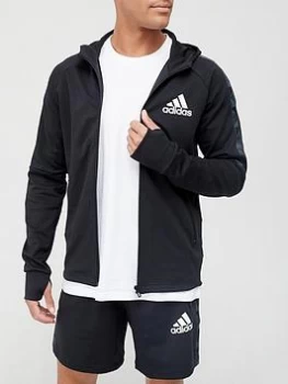 Image of adidas Tape Detail Zip Hoodie - Black/White, Size L, Men