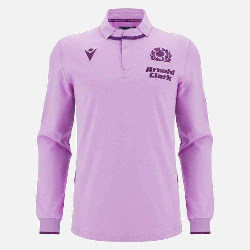 Image of Macron Scottish Rugby World Cup Long Sleeve Away Shirt 2025 Adults Pink male Medium
