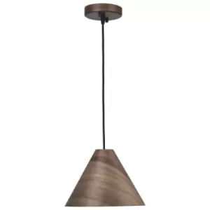 Image of Jurupa Dome Pendant Ceiling Light Dark Walnut Wood colour Dark Brown Fabric Cable Solid Wood Canopy LED E27 - Merano
