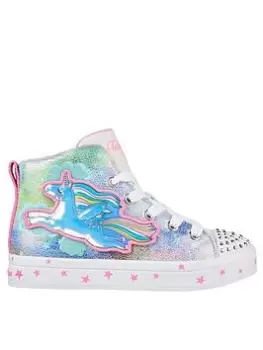 Image of Skechers Girls Twi-Lites 2.0 Unicorn Galaxy Lighted Unicorn Hi-Top Lace Up Trainer, Pink, Size 2 Older