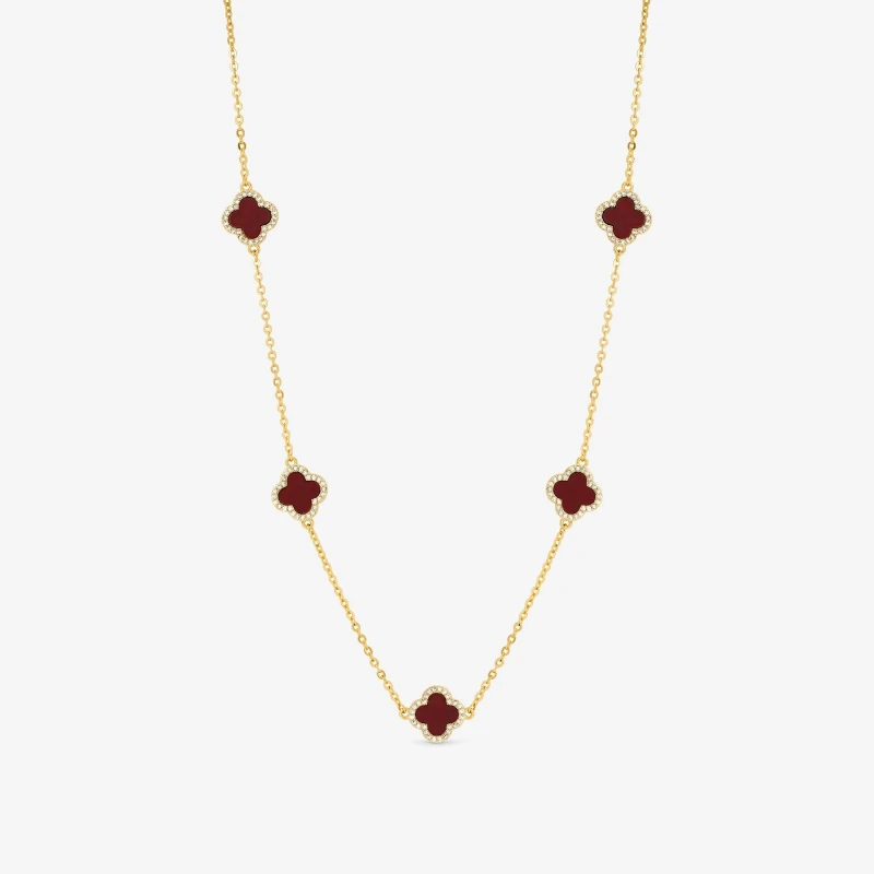 Image of Jon Richard Gold Plated Carnelian Station Clover Necklace Gold female One Size