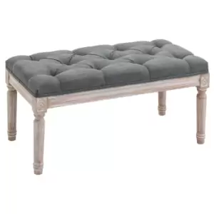Image of Homcom Accent Bench Button Tufted Upholstered Foot Stool Linen Touch Grey