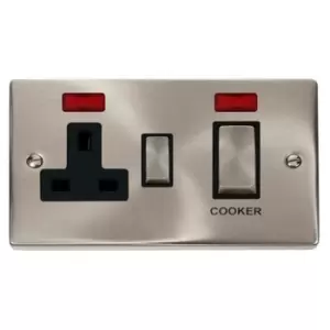 Image of Click Scolmore Deco Satin Chrome 2 Gang Double Pole Switched Socket 45A With Black Ingot - VPSC505BK