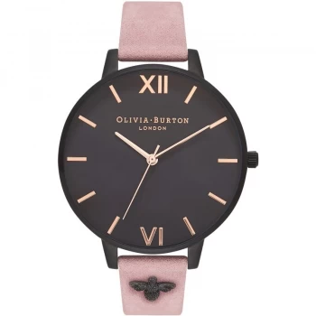 Image of Embellished 3D Bee Black & Rose Suede Watch