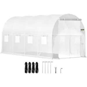 Image of VEVOR Walk-in Tunnel Greenhouse, 15 x 7 x 7ft Portable Plant Hot House w/ Galvanized Steel Hoops, 1 Top Beam, 2 x Diagonal Poles, 2 Zippered Doors &