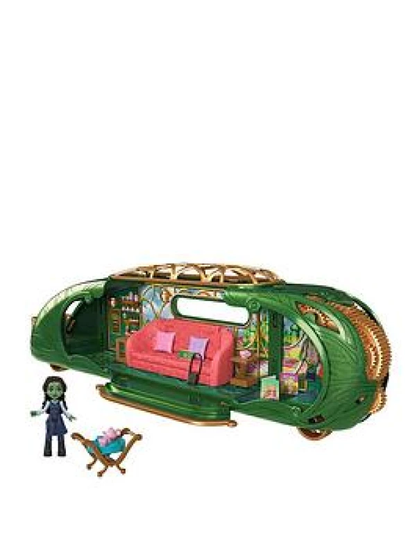 Image of Mattel Universal Pictures' Wicked Emerald City Train Playset with Elphaba Small Doll 3 Play Spaces & 14 Accessories Inspired by the Movie JKM07