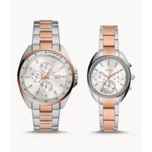 Image of Fossil His And Her Multifunction Two-Tone Stainless Steel Watch Set - Rose Gold / Silver