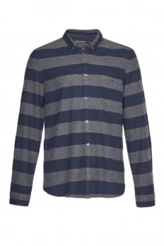 Image of Mens French Connection Classic Flannel Stripe Shirt Stone Blue
